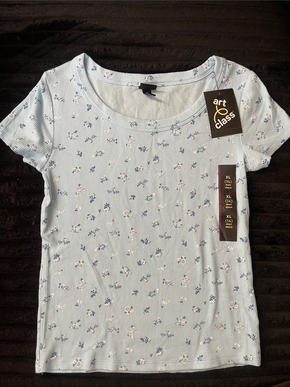 art class Light Blue and White Floral Ribbed Short Sleeve Tee